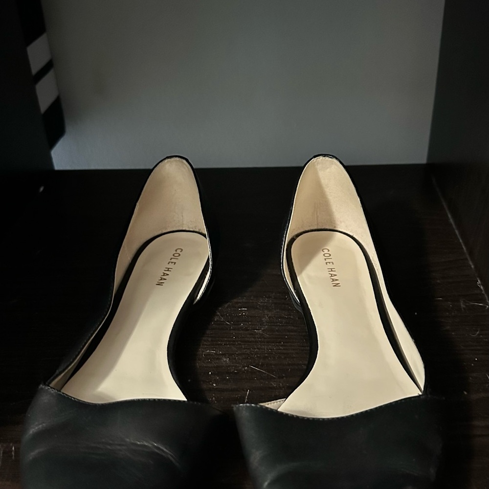 Cole Haan Black Leather Women's D'Orsay Flats with Cream Insole